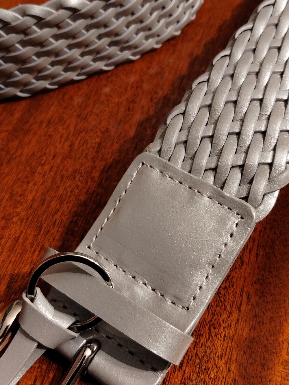 MICHAEL Michael Kors Light Gray Woven Leather Belt with Silver Hardware